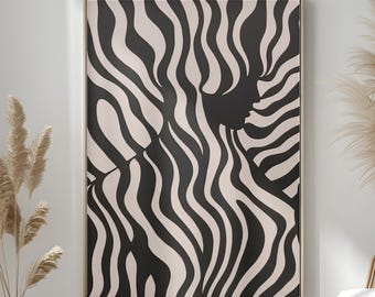 Abstrakt svart och krämfärgad konst | Modern vågig väggtavla | Minimalistisk statement-illustration (digital nedladdning)