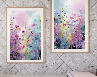 Akvarelltryck med vildblommor: Pastellfärgad botanisk väggkonst, Cottagecore-dekor (A5-A1-storlekar)