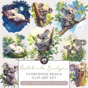 Koala Clip Art PNG Set Baby Koala Bears and Adult Australian Wildlife Illustration Cute Animals Clipart 49 Images