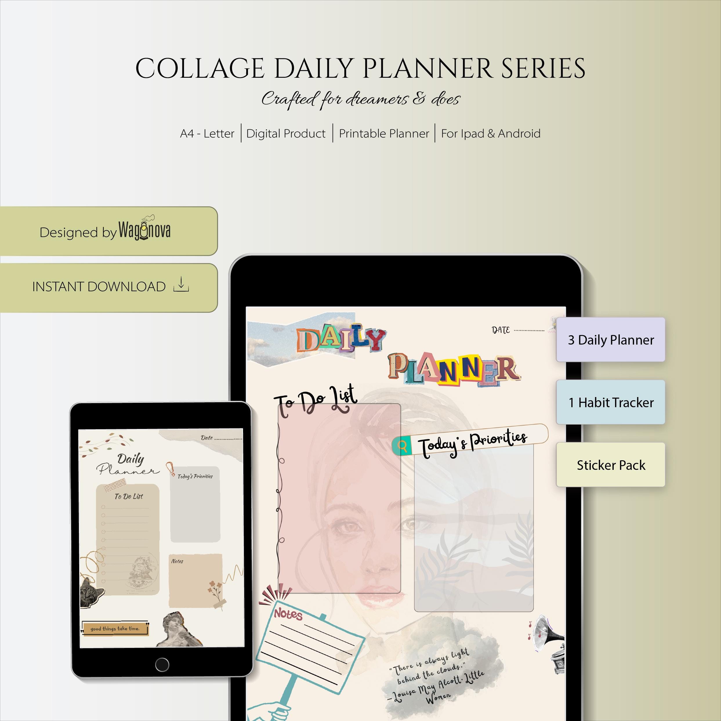 Collage Daily Planner Series: Habit Tracker, Sticker Pack, Digital ...
