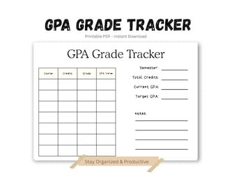 GPA Grade Tracker Printable PDF | Student Grade Tracker | College GPA Planner | Academic Performance Tracker | A4 Instant Download