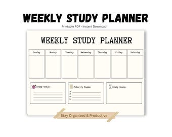 Weekly Study Planner Printable PDF | Student Study Planner | A4 Weekly Schedule | Minimalist Academic Planner | Instant Download