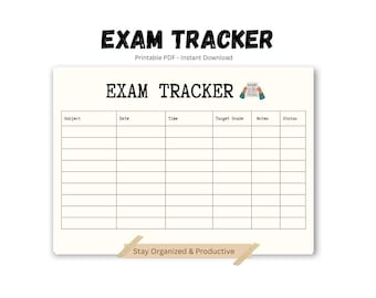 Exam Tracker Printable PDF | Student Exam Planner | Study Tracker | Academic Organizer | A4 Minimalist Planner | Instant Download
