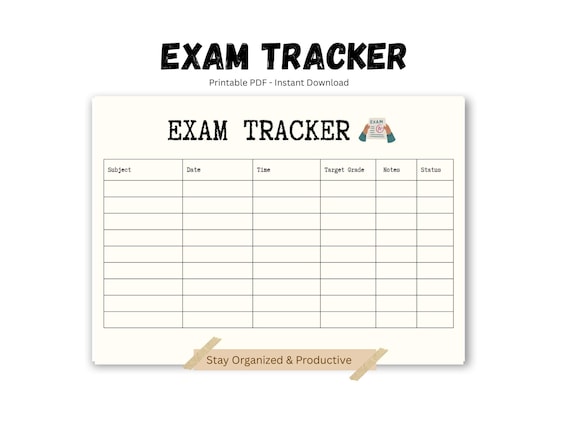 Exam Tracker Printable PDF | Student Exam Planner | Study Tracker | Academic Organizer | A4 Minimalist Planner | Instant Download