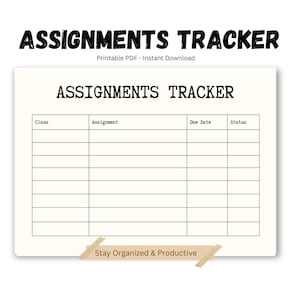 Assignment Tracker Printable PDF | Student Assignment Planner | Homework & Project Tracker | College Study Organizer | A4 Instant Download