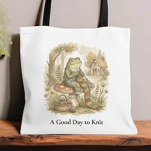 Knitting Project Bag, Frog Cottagecore Tote, Yarn Storage Carryall, Knitter Gift: Multiple Sizes