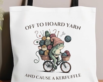 Knitting Project Bag, Crochet Tote,  Frog Cottagecore Sack, Yarn Storage Carryall: Multiple Sizes