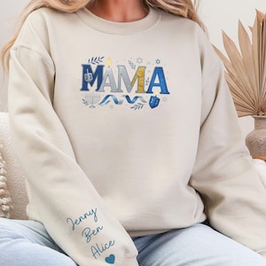 Hanukkah Mama Sweatshirt, Jewish Mom Gift: Personalize with Kids' Names
