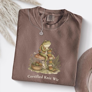 Frog Shirt, Cottagecore Knitting Tee, Certified Knit Wit, Yarn Lover Humor: Comfort Colors, S-4XL image 1