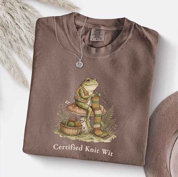 Frog Shirt, Cottagecore Knitting Tee, Certified Knit Wit, Yarn Lover Humor: Comfort Colors, S-4XL
