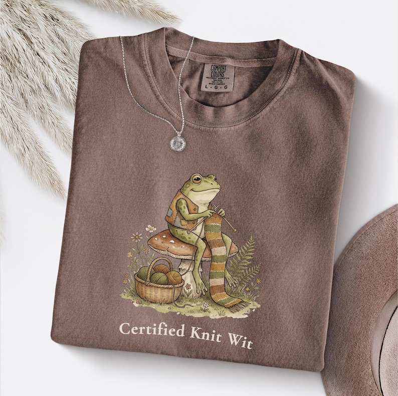 Frog Shirt, Cottagecore Knitting Tee, Certified Knit Wit, Yarn Lover Humor: Comfort Colors, S-4XL image 1