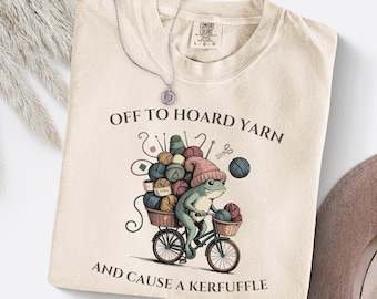 Knitting Crochet Shirt, Off to Hoard Yarn, Frog Cottagecore: Comfort Colors Tee, Multiple Sizes