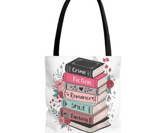 Book Lover Tote Bag: Floral Stacked Book Design