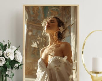Lámina artística femenina / Mujer de oro / Descarga digital de arte mural