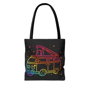 Auf die Plätze fertig Camping Tote Bag | Vanlife Tasche | Bulli Tasche | Camper Geschenk | Camping Einkaufstasche | Neon Van Design