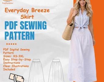 Women's Maxi Skirt Sewing Pattern PDF | Elastic Waist Boho Skirt | Easy Beginner Sewing Pattern XS-3XL | A4 A0 US Letter Download