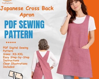 Kreuz Back Schürze Schnittmuster PDF | Schürze im japanischen Stil | Schürze Muster für Frauen | A4 A0 US Letter | Digitaler Download