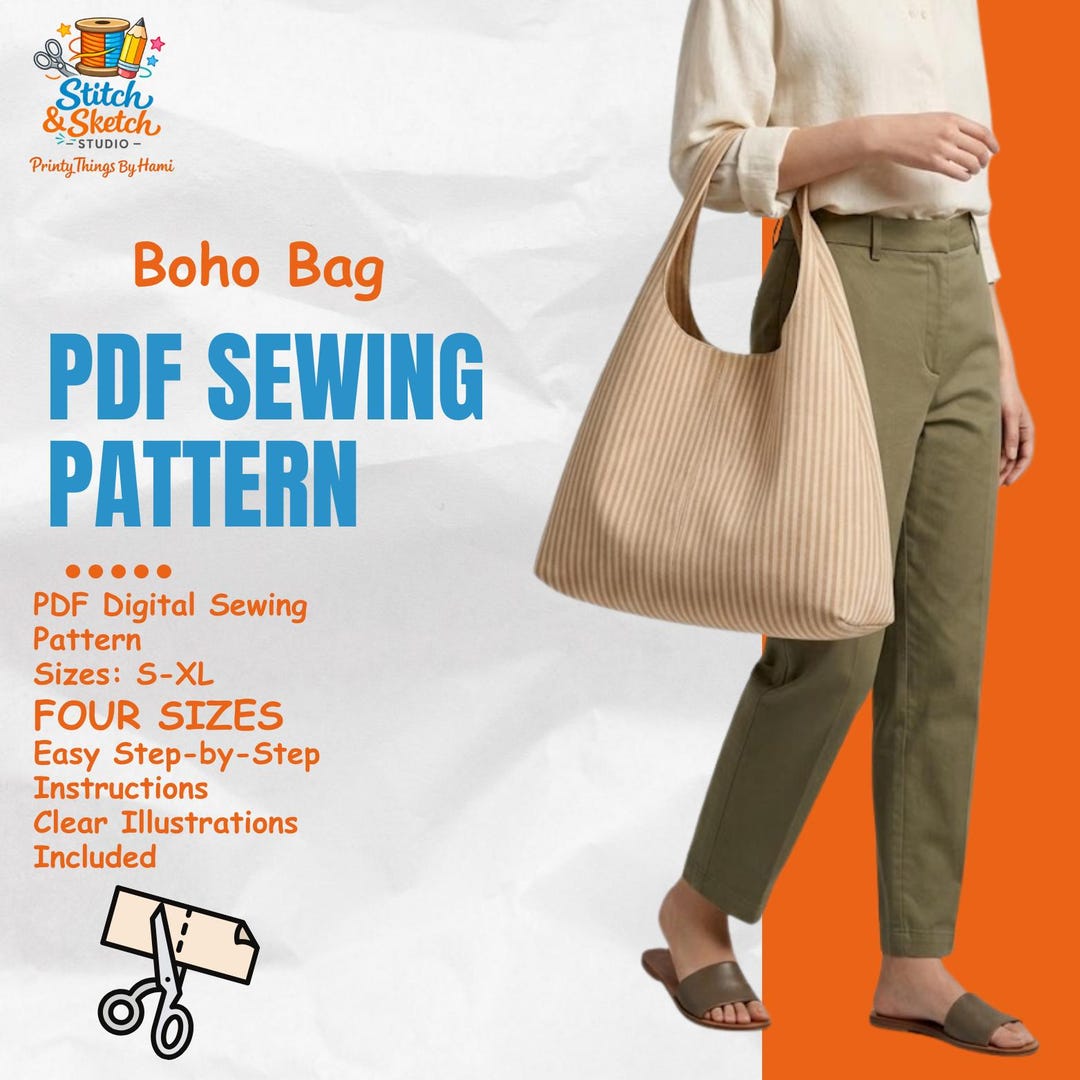 Boho Tote Bag Sewing Pattern PDF | Slouchy Hobo Shoulder Bag Pattern ...