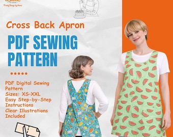 Patrón de costura para delantal con espalda cruzada / Estilo japonés, para mujer (patrón en PDF)