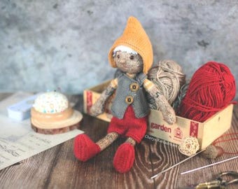 Knitted Pinocchio Doll Pattern, Whimsical Puppet Toy Tutorial (PDF Download)