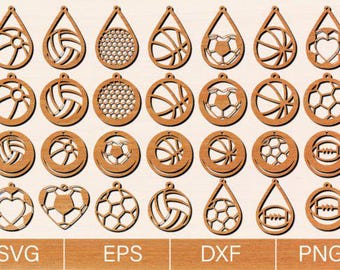 Sports Earrings SVG Bundle | Laser Cut Wood Designs (Digital Files)