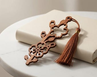 Marcapáginas de flor de cerezo SVG, archivo de corte láser Sakura, estilo japonés (descarga digital)