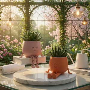 Happy Face Planter 3D Print File – Articulated Legs Succulent Pot STL (Digital Download)