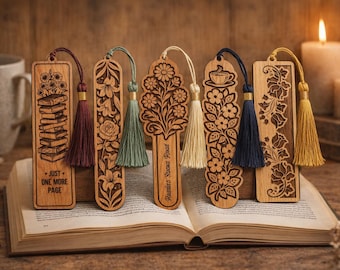Paquete de archivos SVG de marcapáginas de madera / Diseños florales inspirados en la naturaleza cortados con láser (descarga digital)