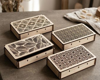 Wooden Decorative Box Laser Cut File Bundle, Filigree & Leaf Cutout Jewelry Box SVG, Interlocking Trinket Keepsake Storage Box