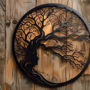 Árbol de la Vida Rostro de Mujer SVG / Arte Botánico en Madera con Capas (Descarga Digital)