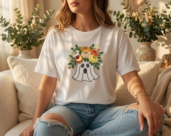 Diseño de bordado de fantasma floral en sábana – Aplicación botánica espeluznante de otoño (Descarga digital)