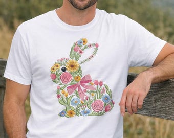 Conejo de Pascua floral PNG / Diseño de conejo primaveral en acuarela (descarga digital)