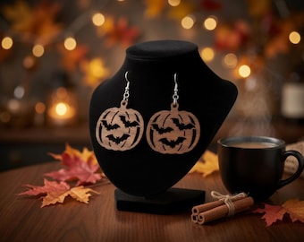 Pendientes de calabaza de Halloween, archivo de corte láser de casa encantada, plantilla de madera espeluznante (descarga digital)