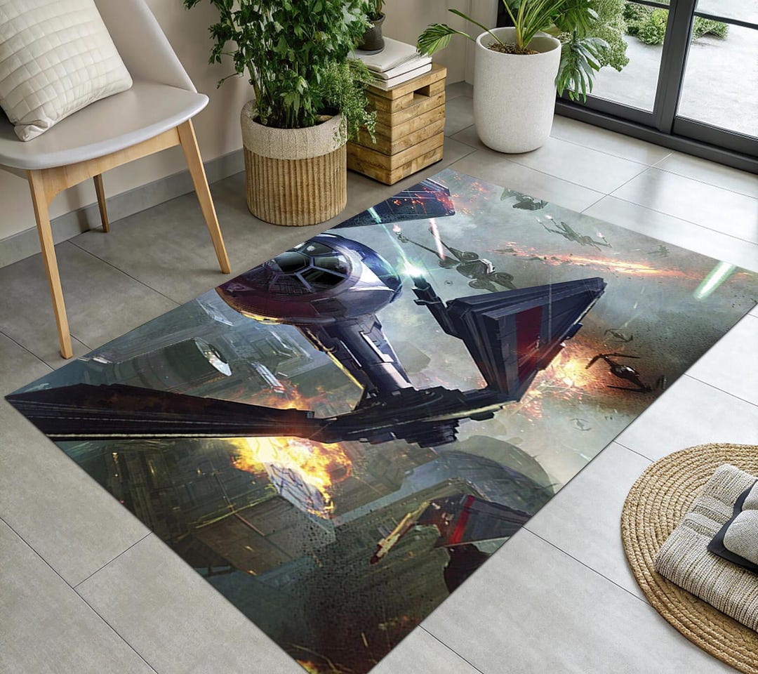 Stargate Rug Star Wars Sky Battle Area Rug, Tie Fighter Carpet, Epic Sci-fi Movie ...