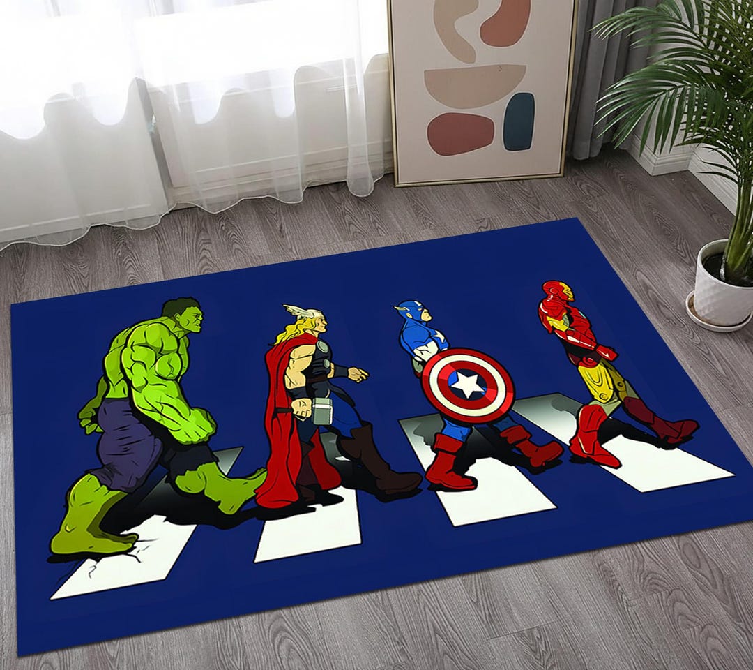 Action Figure Rug Heroic Crosswalk Area Rug, Action Character Silhouette Carpet, Blue Pop ...