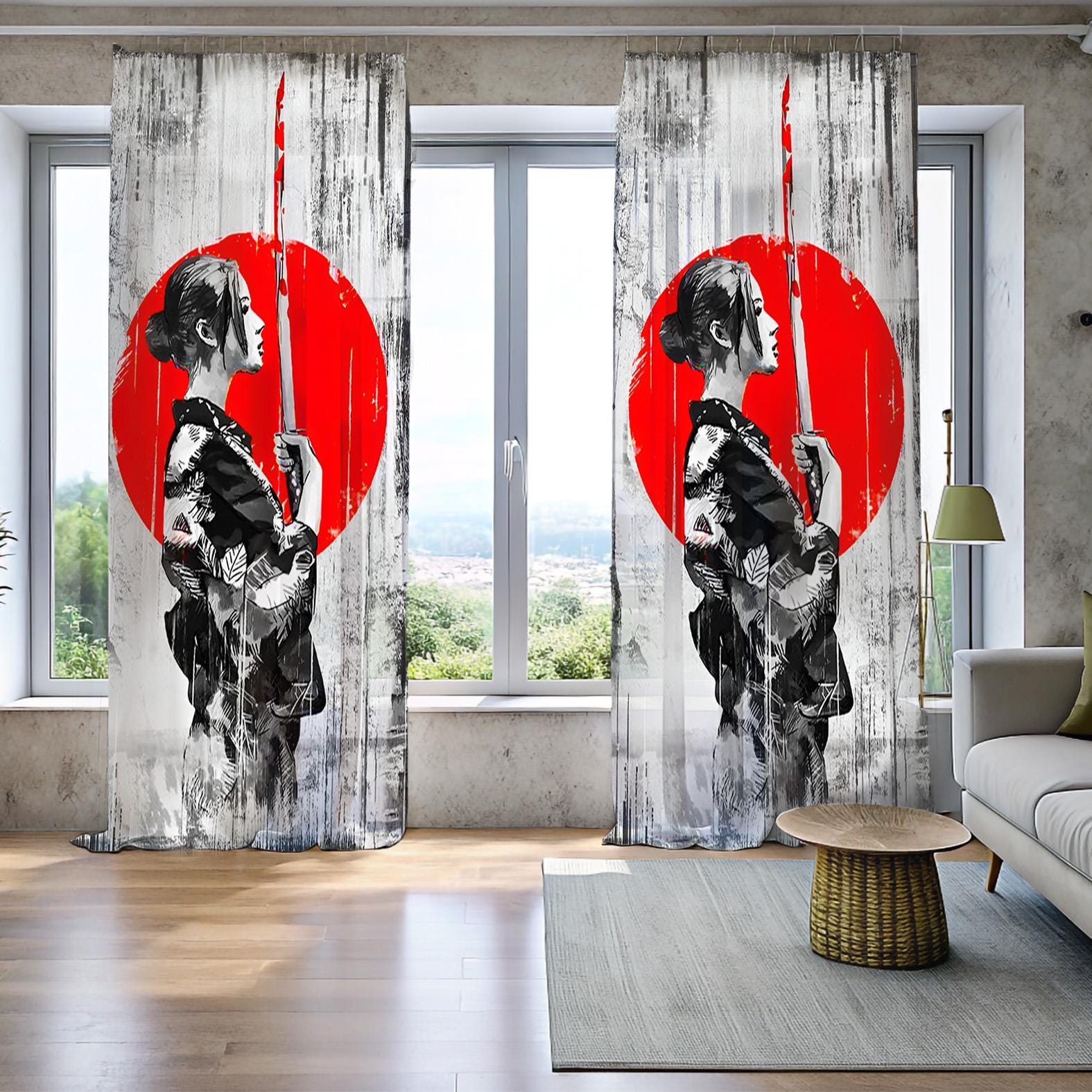 Tenda Ronin Lady, Tende Sole Rosso, Tenda Guerriero Katana, Tende Anima Giapponese, Tenda Estetica Zen, Tende Guerriero Geisha, Tenda Orientale