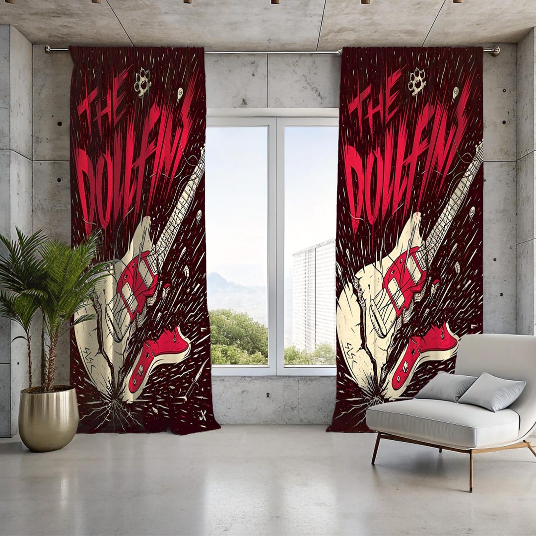 Rebel Rock Guitar Smash Window Curtains, Punk Music Studio Bedroom ...