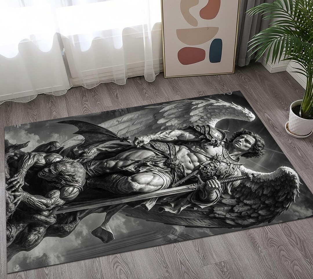Epic Rug Guardian Angel Battle Area Rug, Epic Mythological Fight Floor Mat ...