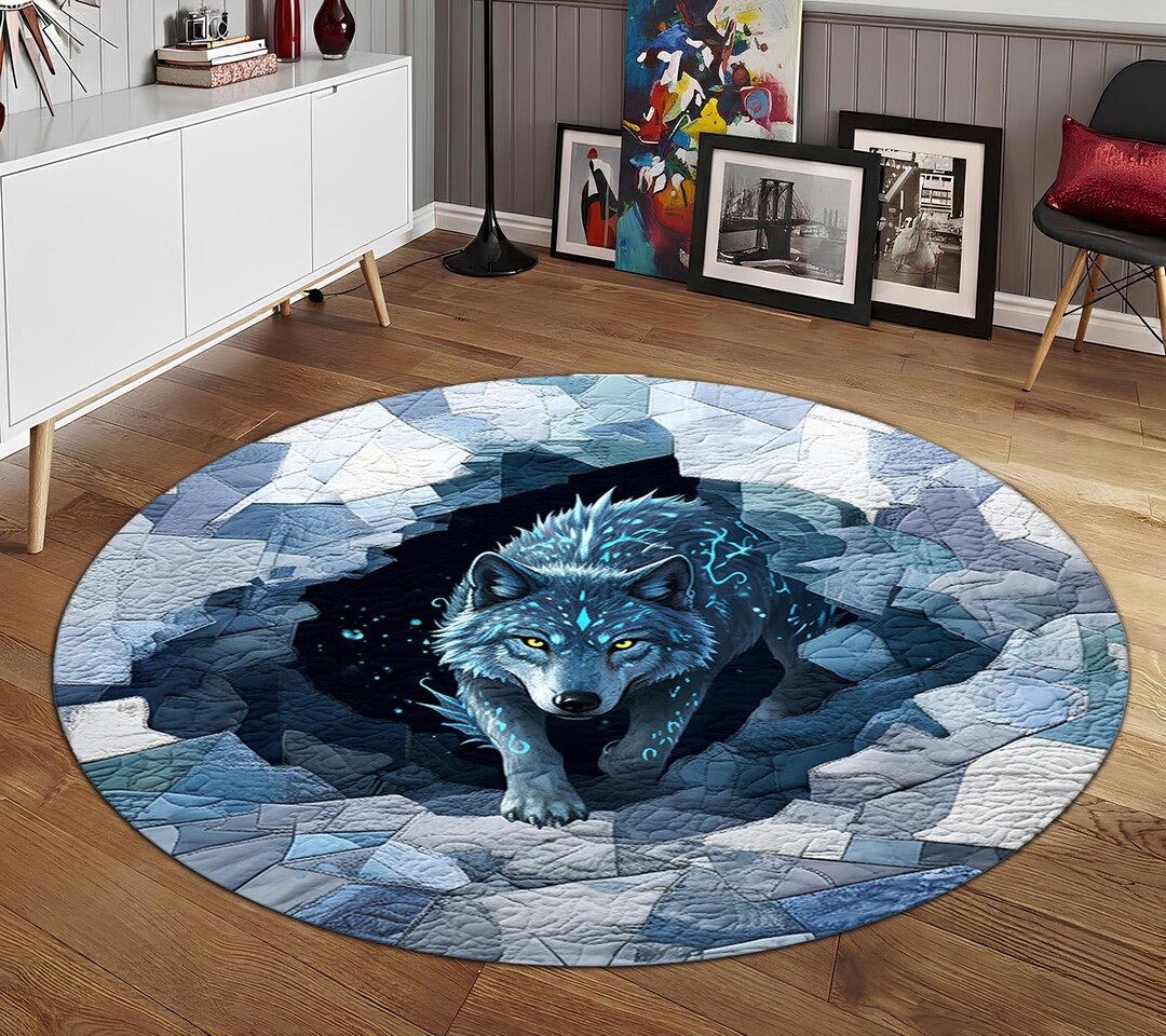 Deviantart Wolf Rug Mystic Blue Wolf Ice Abyss Round Area Rug, 3D Optical Illusion Floor ...