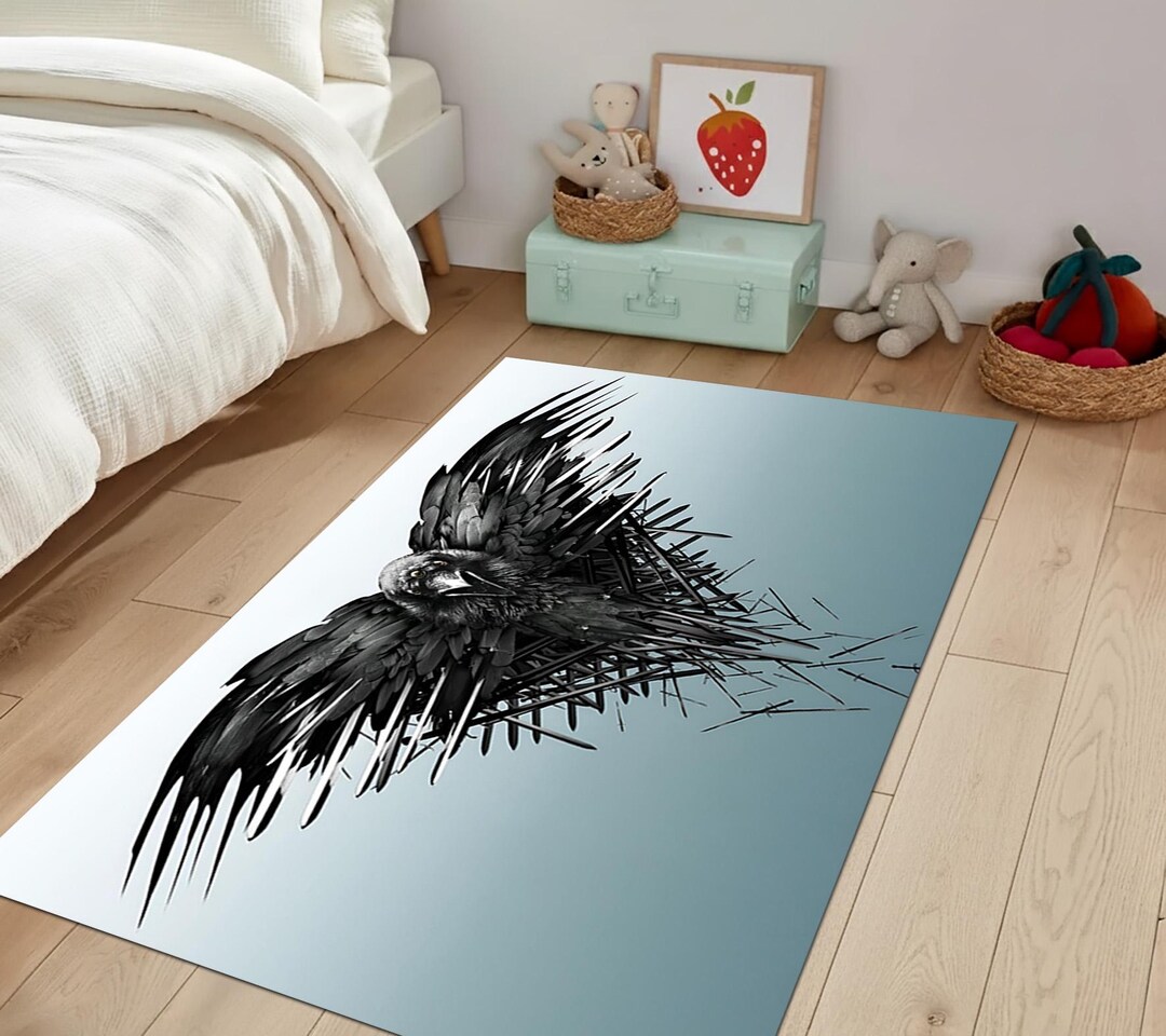 Epic Rug Epic Raven of Westeros Area Rug, Three Eyed Bird Design Carpet, Gothic ...