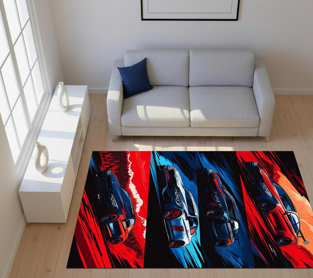 Triple Racing Car Area Rug, Sports Car Enthusiast Floor Mat, Modern ...