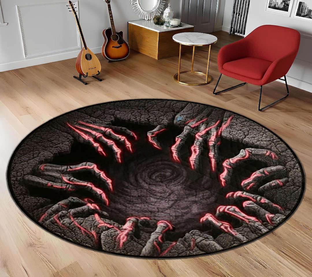 Skeleton Hands 3D Vortex Round Area Rug , Deep Pit Illusion Floor Mat ...