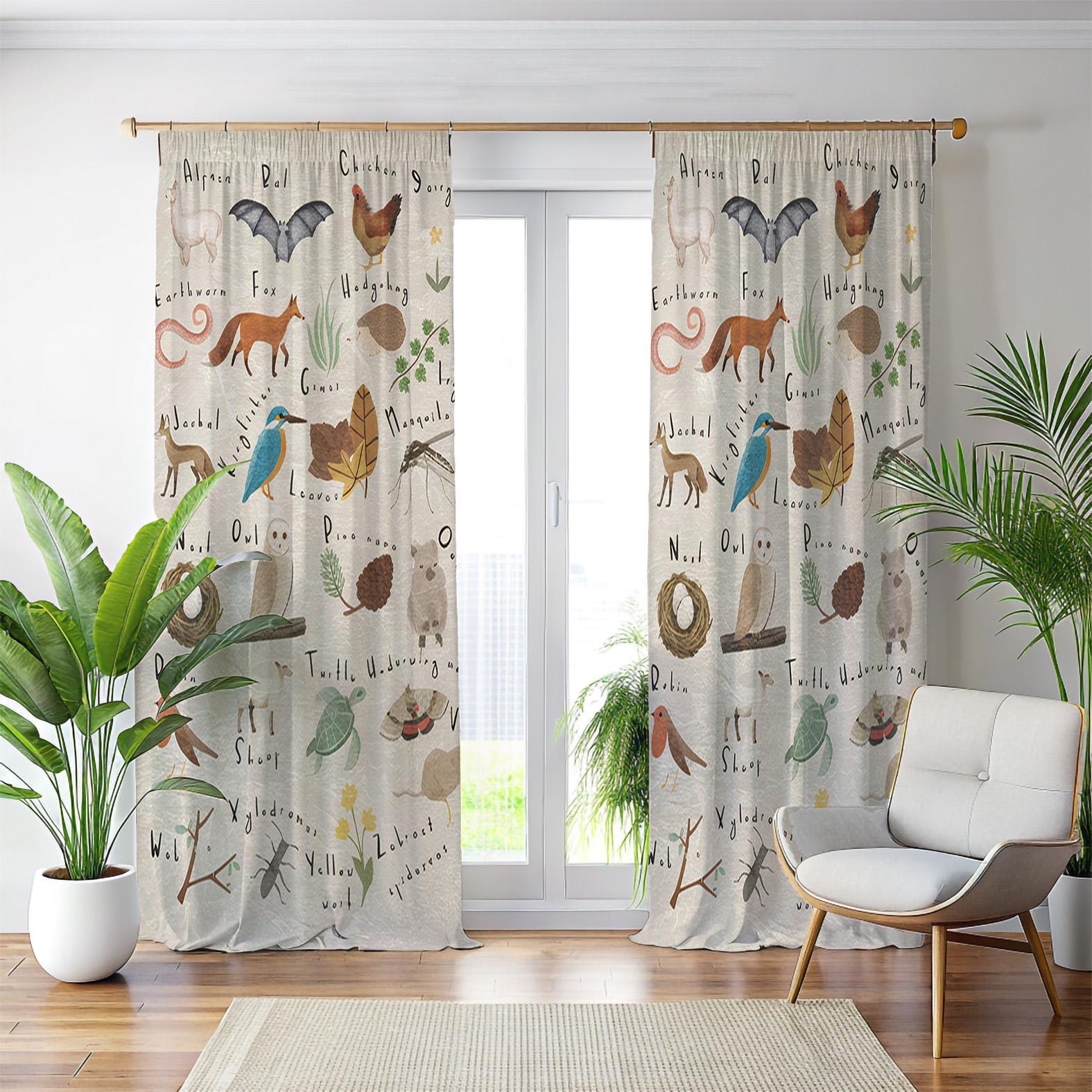 Woodland Animal Encyclopedia Window Curtains, Educational Forest ...