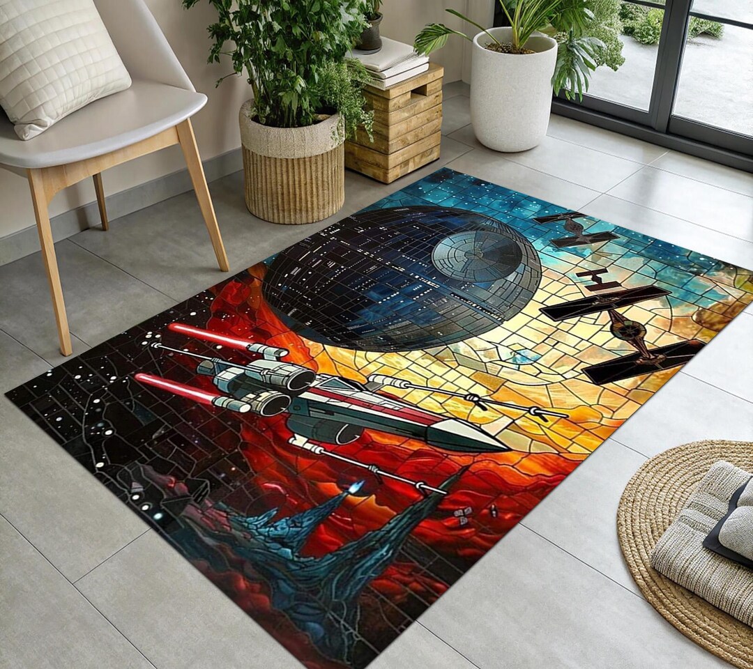 Stargate Rug Star Wars Stained Glass Battle Area Rug, Galactic X-wing Space Scene ...
