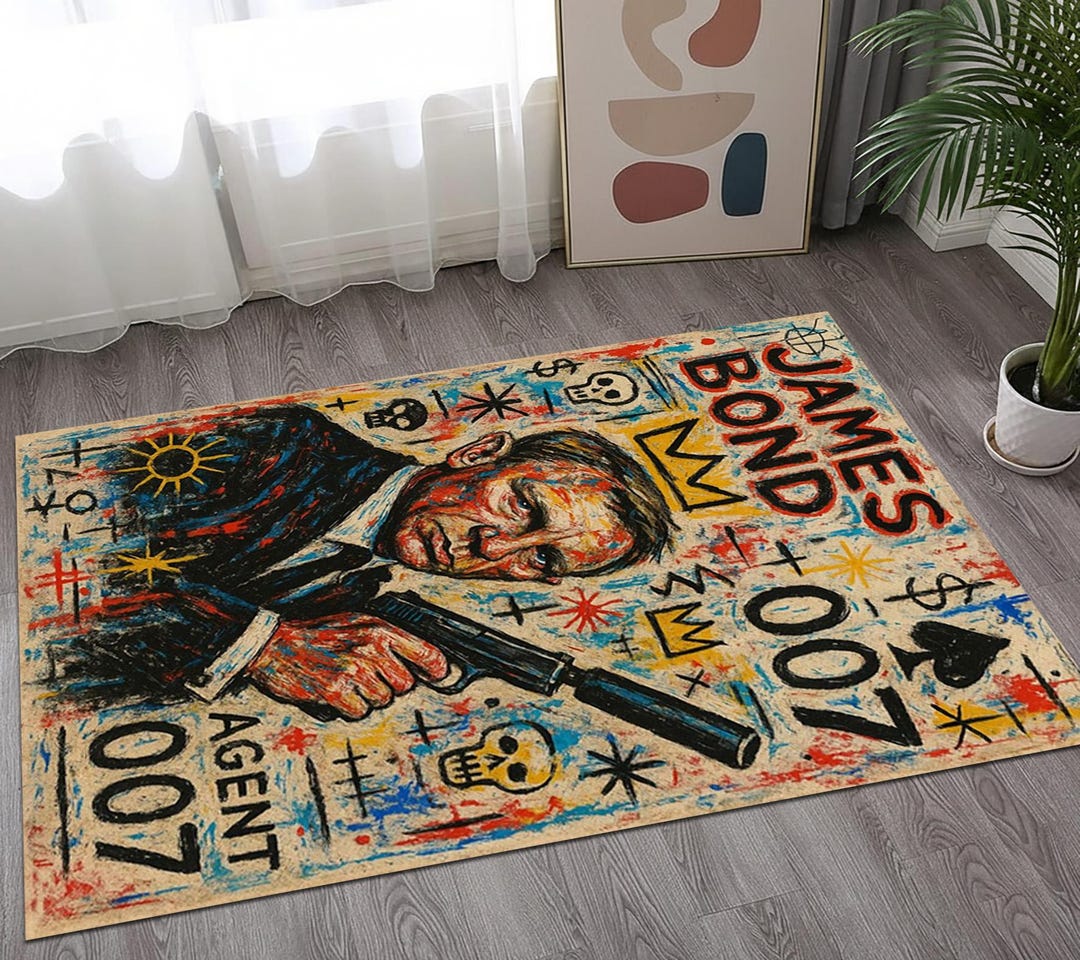 Secret Agent Area Rug, Famous Inspired Floor Mat, Graffiti Style Movie ...