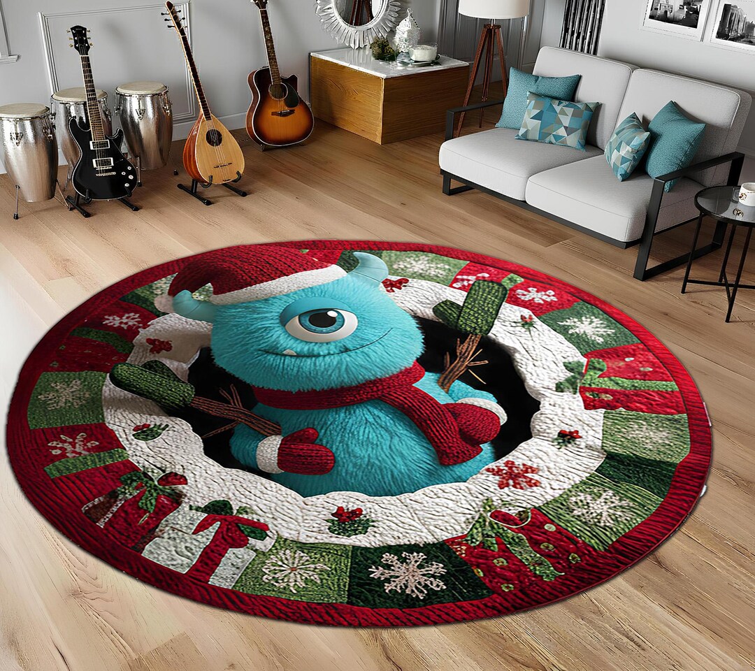 Monster Ink Rug Cute Monster Ice Abyss Round Area Rug, 3D Illusion Winter Christmas ...