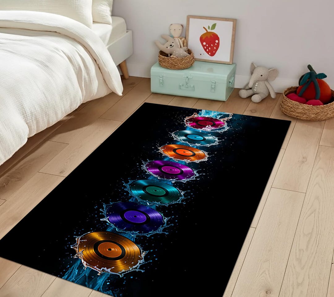 Colorful Music Record Area Rug, Neon Vinyl Record Floor Mat, DJ Music ...