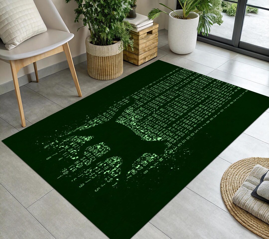 Cyber Rug Cyber Grid Digital Code Area Rug, Virtual Reality Style Floor Mat ...