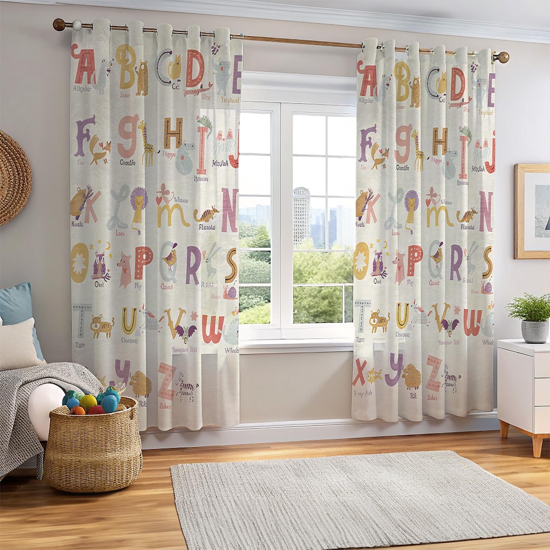 Alphabet Animals Window Curtains, Educational Nursery Drapes, ABC ...