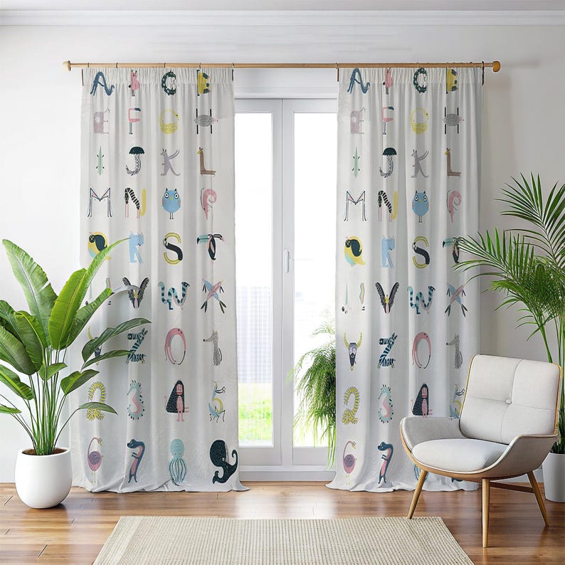 Interactive Animal Alphabet Window Curtains, Educational ABC Baby Room ...